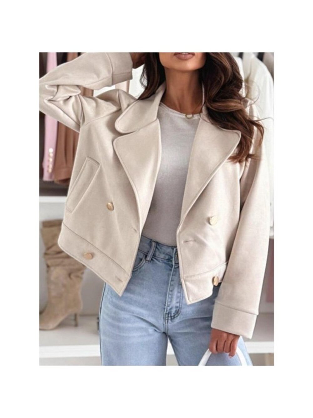 Chic Double-Breasted Cropped Jacket - Picture 2 of 12